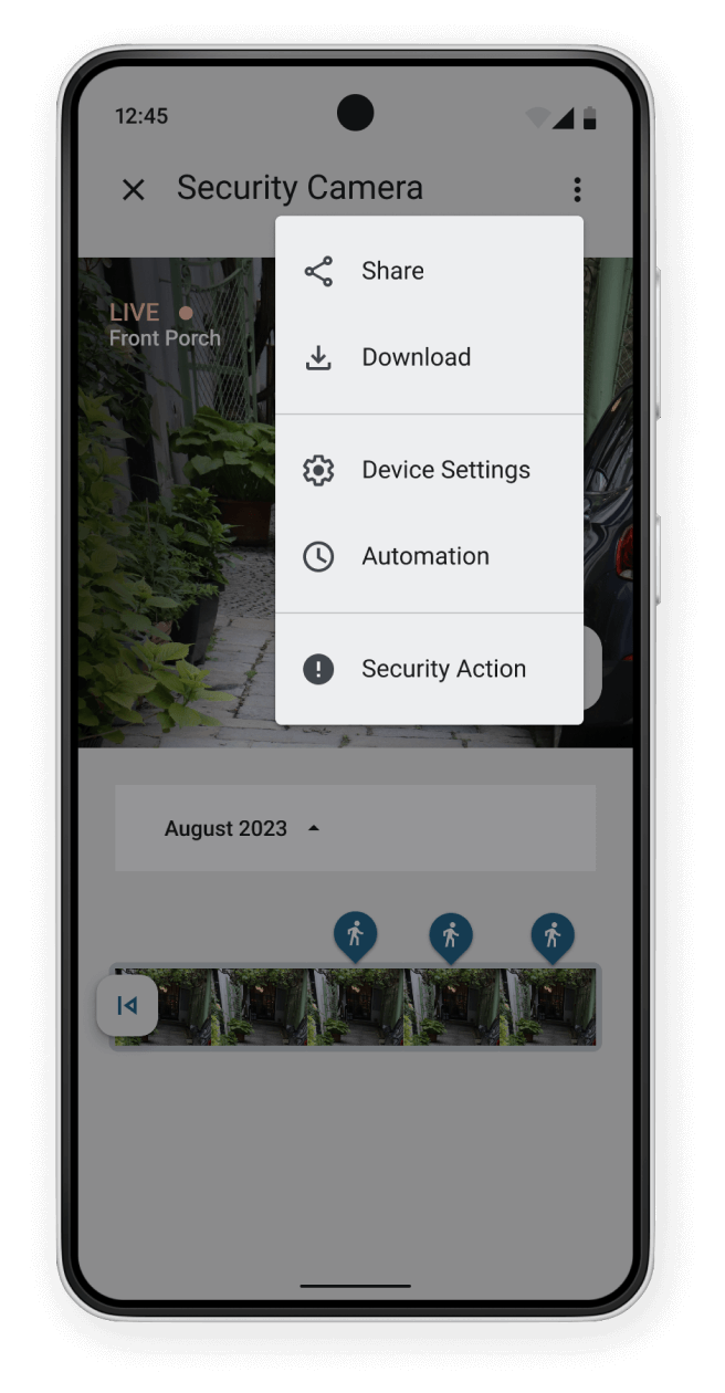 Android security camera menu